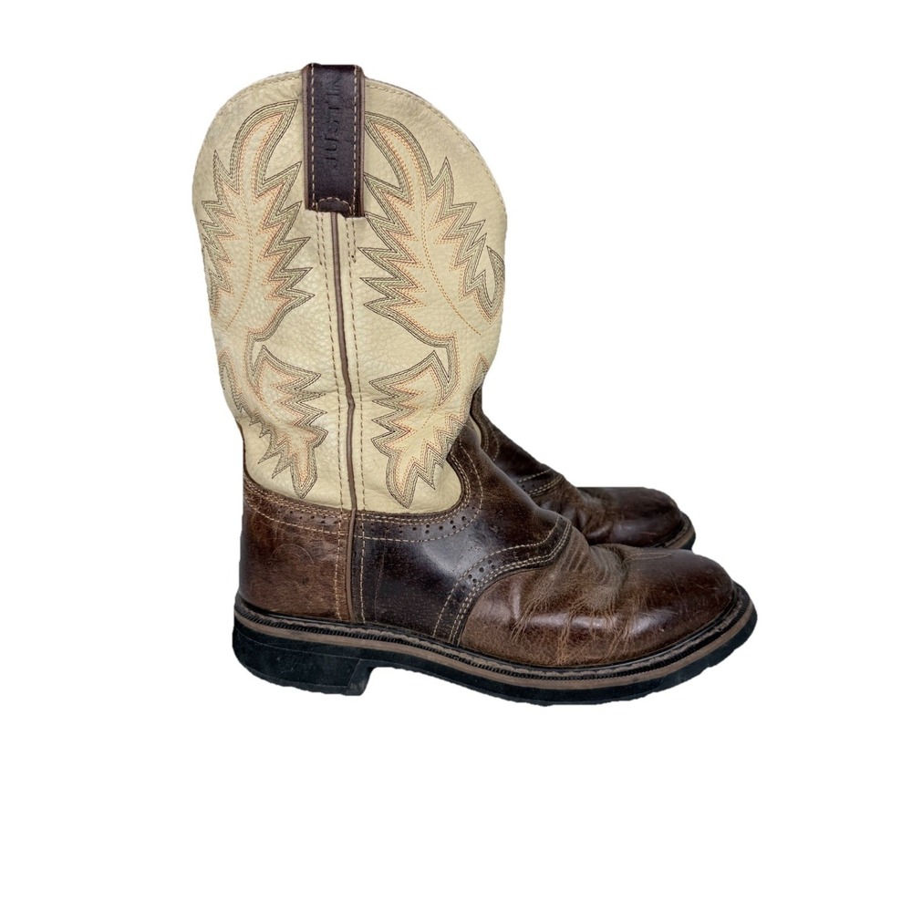 Justin Work Boots WK4660 Men's Size 9D Leather Brown Stampede
